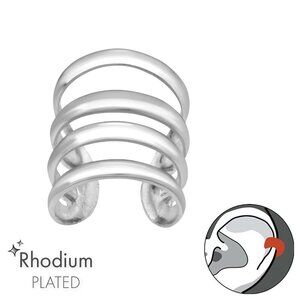 Rhodium Plated Four-Band Ear Cuff – Modern Wide Cuff Look, No Piercing Needed